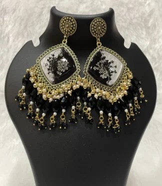 Black & White Jhumka Colored with Crystal and Pearl Bits